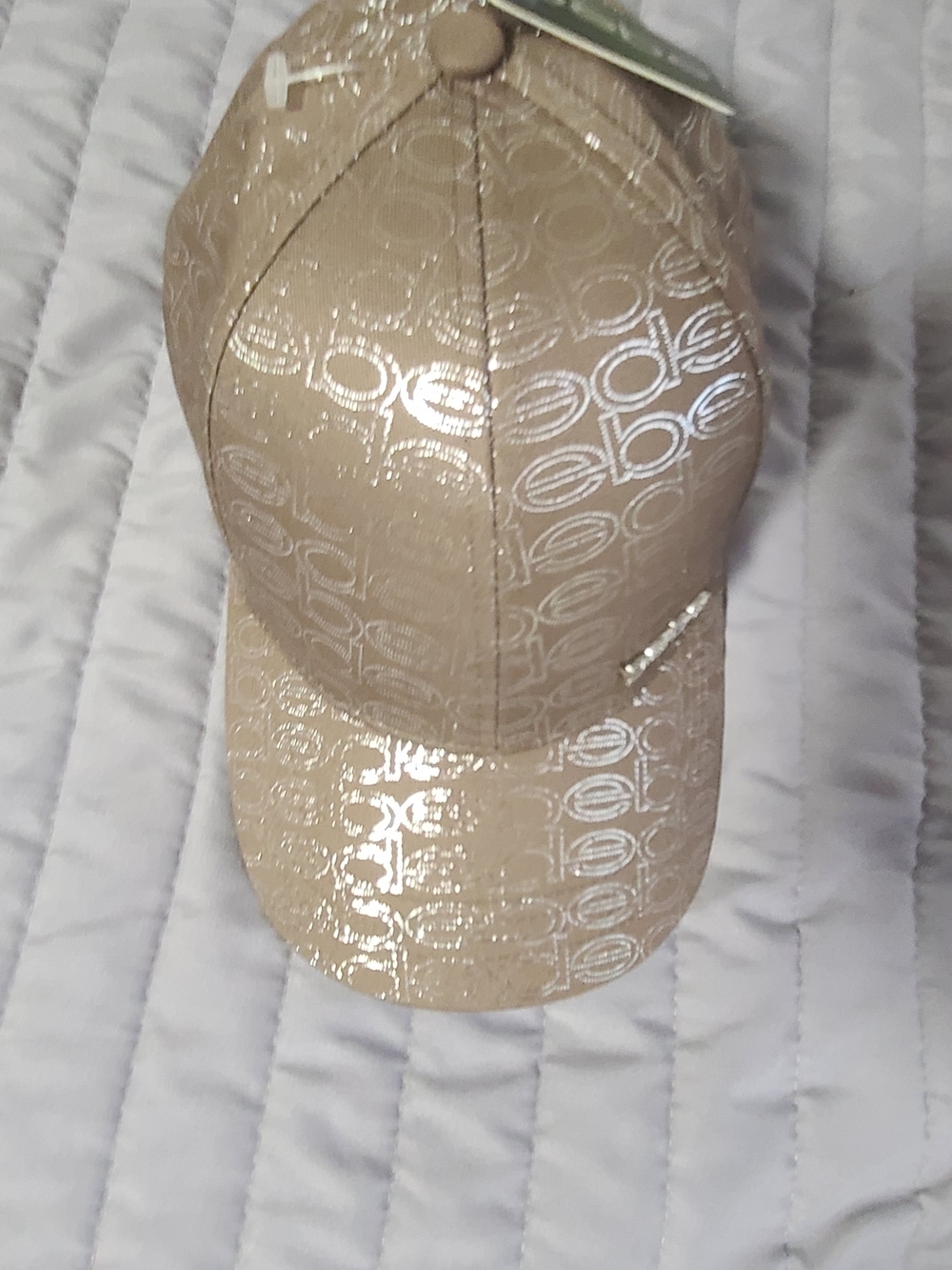 bebe Metallic Beige Monogram Cap